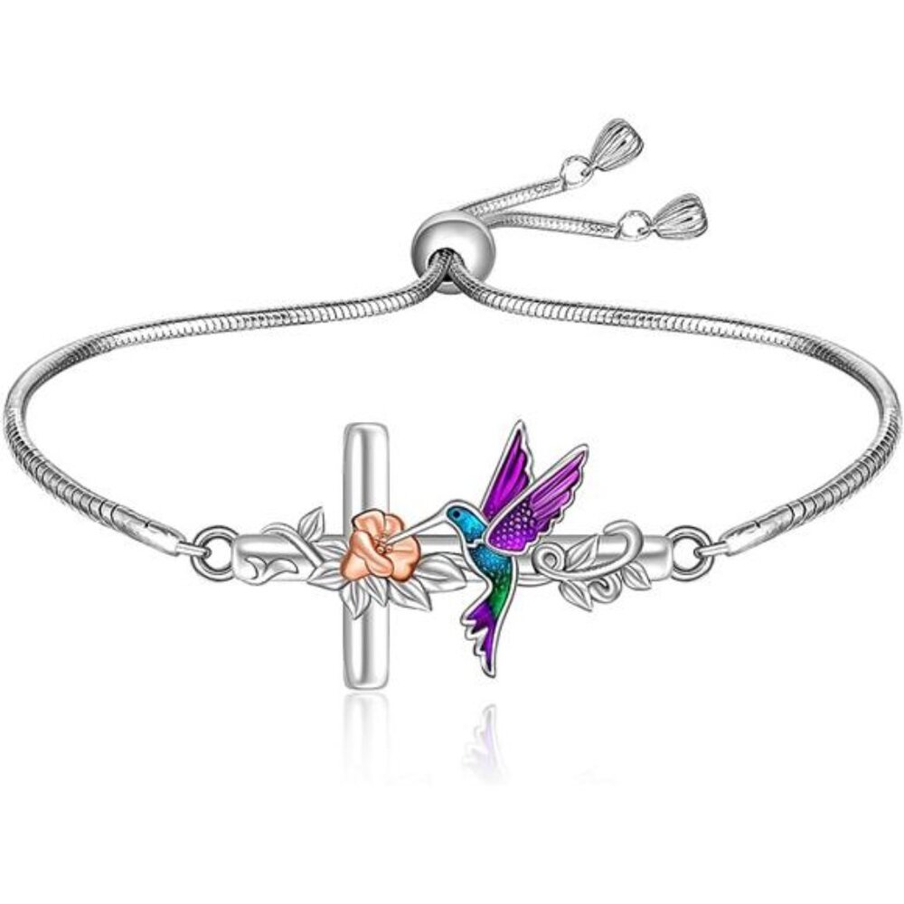 Hummingbird Bracelets for Women Sterling Silver Bird Hummingbird Bracelet Cross